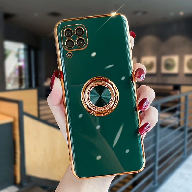 Luxury Soft Plating Silicone Case For Huawei P40 Lite Pro P40Lite P40Pro P 40 Phone Magnetic Cover With Ring Holder Stand Sit ON