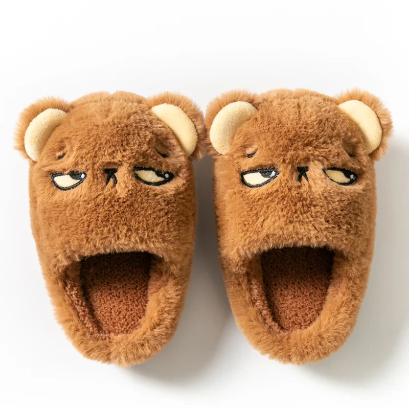 Suihyung Cartoon Bear Plush Slippers Women Winter Warm Home Cotton Shoes Soft Platform Flat Slides Lovers Indoor Floor Slippers