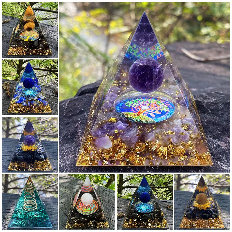 

Obsidian Lapis Lazuli Orgonite Energy Pyramid swirl Copper Wire Energy Yoga Generator Orgone Meditation Chakra Sculpture Resin