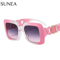 fashion women square sunglasses shades uv400 vintage hollow out chain legs eyewear female gradient brown gray lens sun glasses