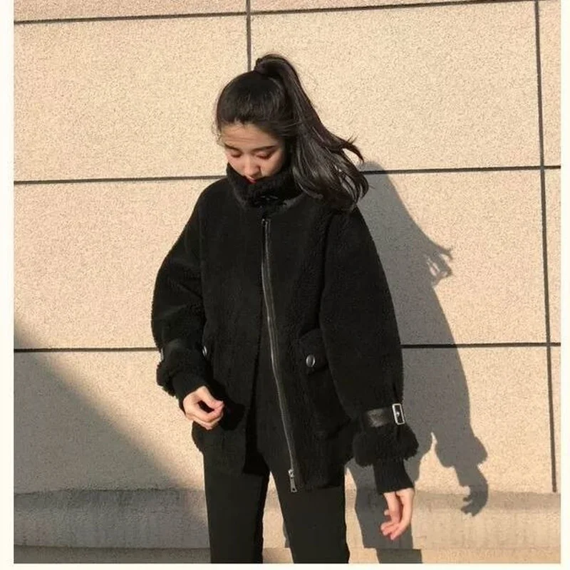 Winter Sheep Shearing Stitching Fur One Long-sleeved Jacket Female 2021 Korean Version Was Thin Lamb Wool Granular Fleece Fur