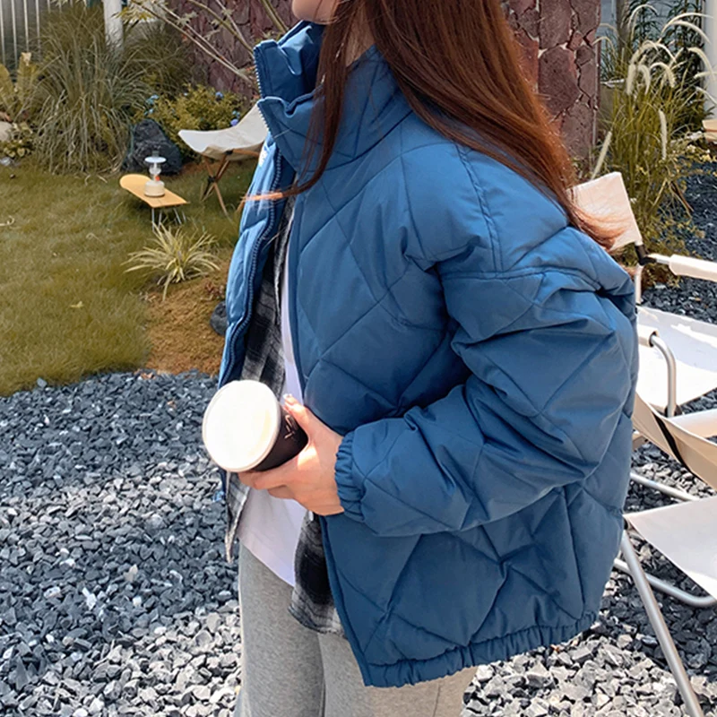 Women's Fashion Warm Parka Loose Casual Long Sleeve Women Solid Down Jacket Versatile Ladies Rhombus Outerwear 2022 Winter New