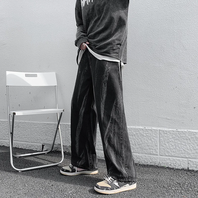 DEEPTOWN Vintage Straight Jeans Men Loose Casual Denim Pants Wide leg Trousers Male Streetwear Hip Hop Fashion Retro Spring