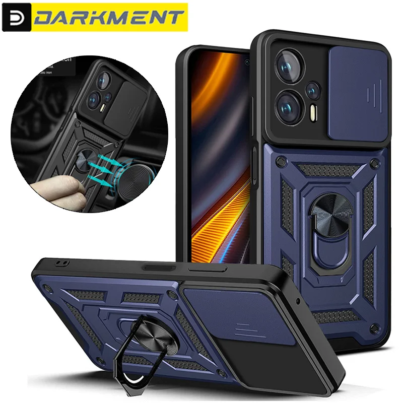 

For Xiaomi Mi POCO Pocophone X4 X 4 GT X4GT 5G Slide Camera Lens Protect Case for POCO C40 Shockproof Armor Stand Bracket Cover