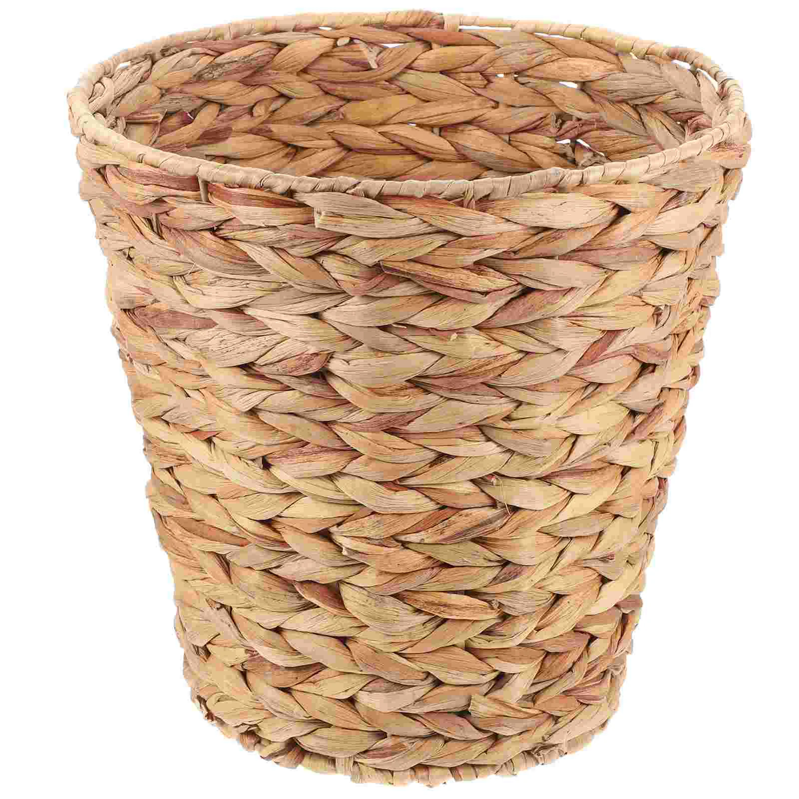 

Basket Storage Can Trash Woven Garbage Container Laundry Bucket Rattan Decorative Waste Sundries Small Vinrtage Bin Rubbish Room