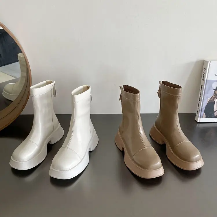 

Женские кроссовки на платформе, однотонные туфли до середины икры из искусственной хлопчатобумажной ткани с квадратным носком, на среднем ...