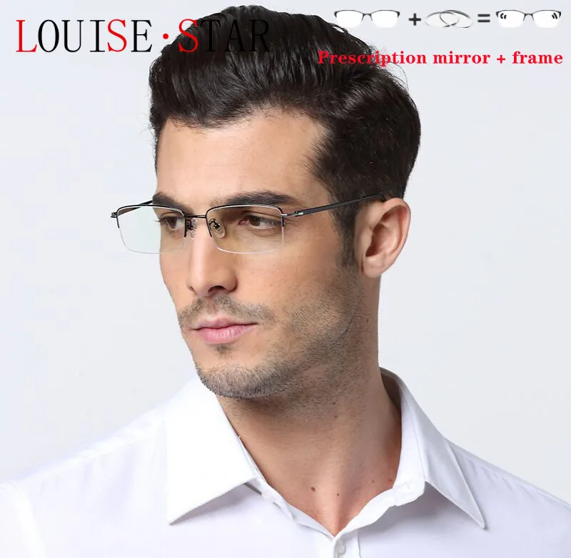 

Prescription MirrorFashion Business Half-Frame Glasses Frame Men's Ultra-Light PureTitanium OfficeComputer Optical Mirror Myopia
