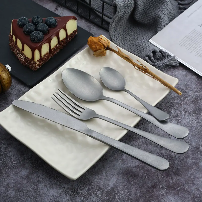 

Retro Tableware Set 304 Stainless Steel Silverware Dinnerware Set Spoon Knife Fork Old Style Coffee Spoons Western Cutlery Set