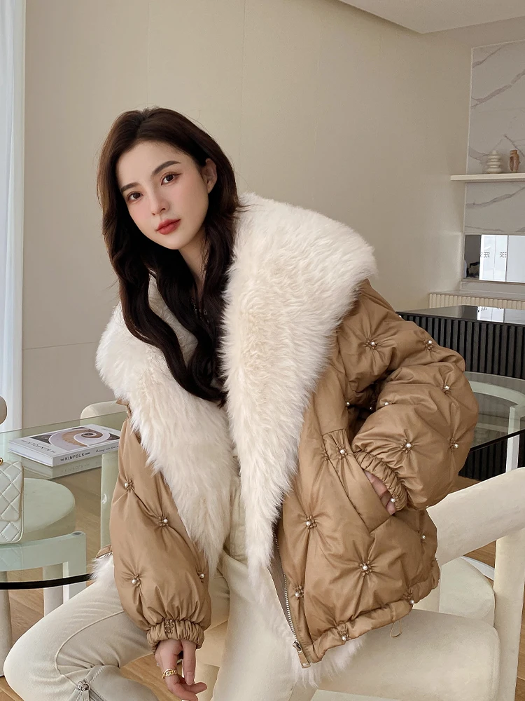 

Vintage 2022 high-End Real Fox Fur Collar Coats Hooded natural fox fur Long Parkas Female Clothes AQ04