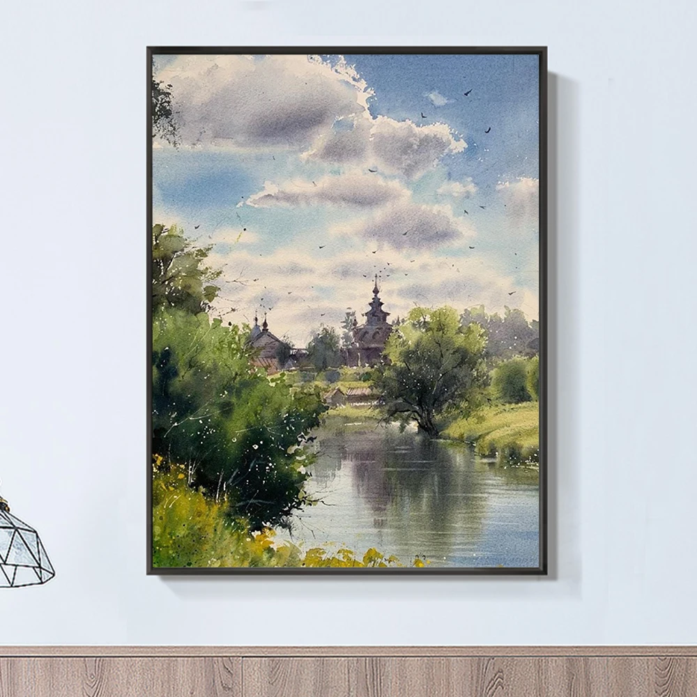 

5D DIY Full Circle Diamond Embroidery Watercolor "Painting Water Surface" Landscape Craft Decorative Painting 30x40cm