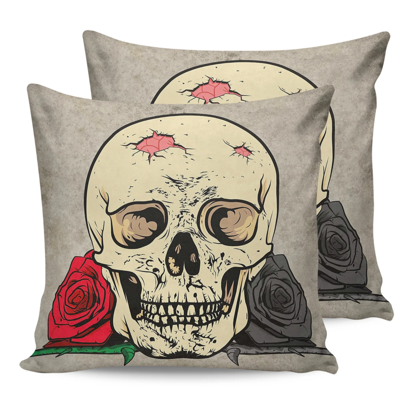 

2PC Pillowcase Halloween Skull Roses Flower Sofa Cushion Cover Bed Dakimakura Pillow Cover House Home Decorative Pillow Cases