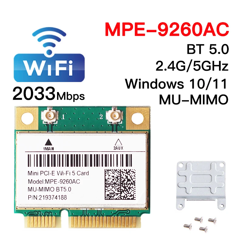 Mini Adaptador Wifi Pcie para 9260 9260hmw 2.4g 5ghz Bluetooth 5.0 802.11ac Placa de Rede sem Fio Melhor do Que Intel 7260hmw