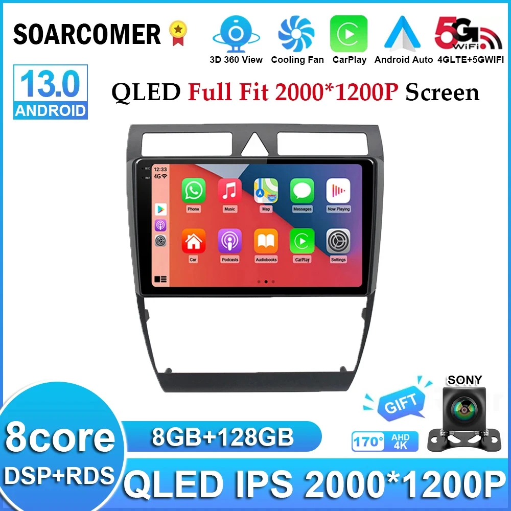 Автомагнитола 2 DIN на Android 13 для Audi A6 C5 S6 RS6 1997-2004 мультимедийный проигрыватель с