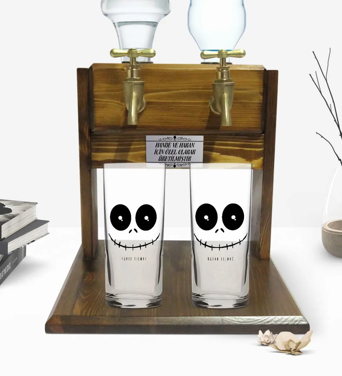 

Персонализированный красочный печатный милый страшный дизайн лица двойная чашка и двойной кран из натурального дерева стенд 1