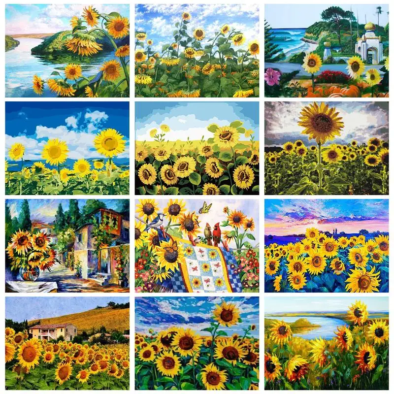 

RUOPOTY Paint By Numbers Handmade Coloring By Numbers Sunflowers Home Decors DIY Craft Picture Painting On Canvas