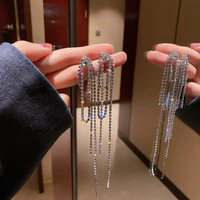 long tassel crystal earrings for women bijoux shine geometric rhinestone dangle earrings weddings jewelry accessories