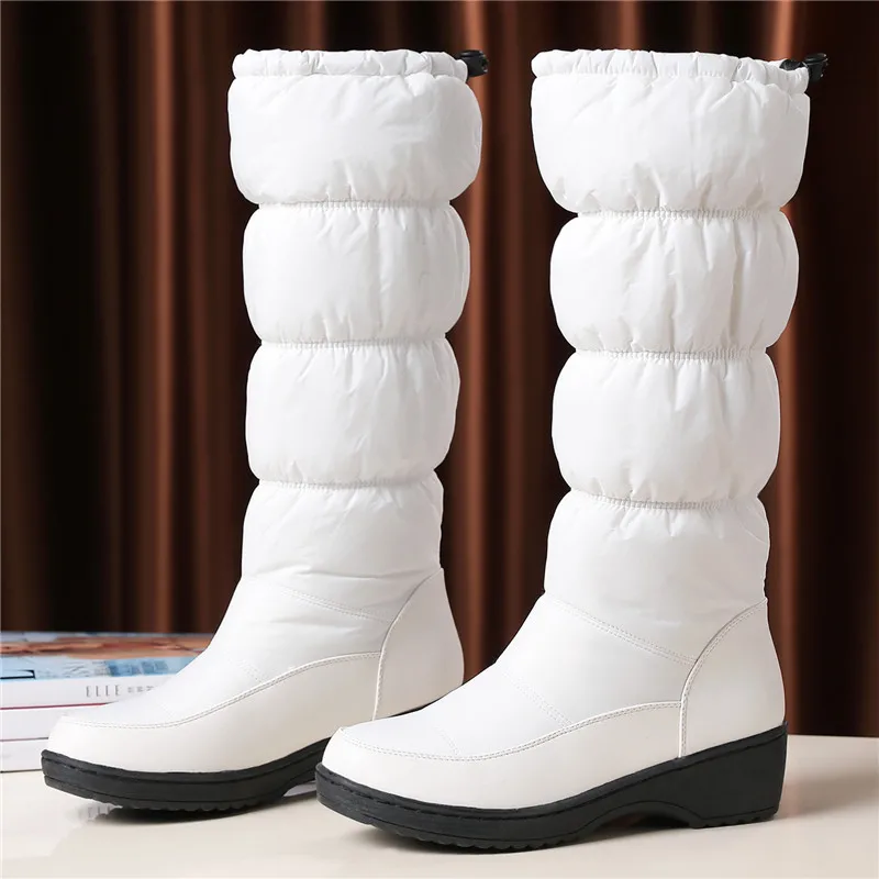 

3 Colors Warm Down Women's Snow Boots Thick Fur Plush Mid Calf Boots Women White Black Ladies Cotton Space Boots Female