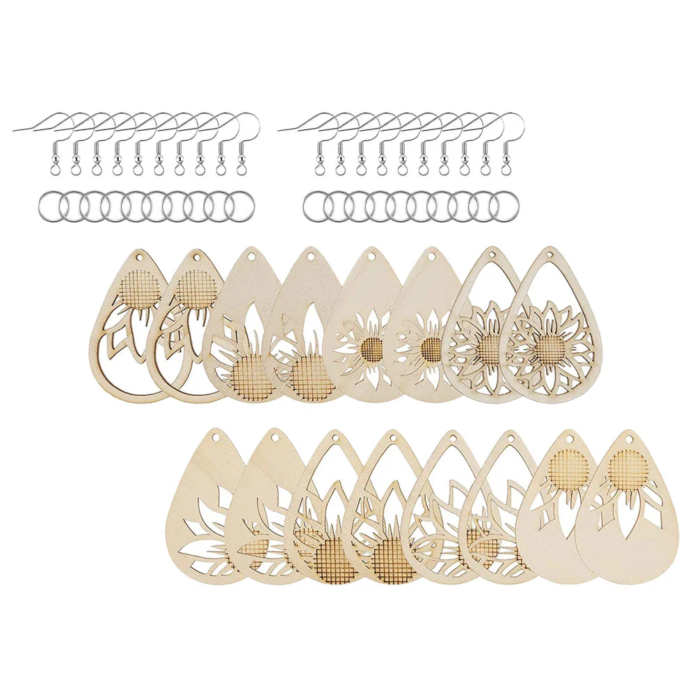 

Wooden Earring Earrings Making Blanks Kit Pendants Blank Teardrop Drop Wood Natural Sunflower Cutouts Set Dangle Jewelry
