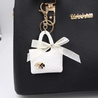 ins korean cute mini bag shape keychain lace bows pendant keyrings decoration for hand bag car key charm accessories gifts