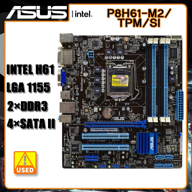

Материнская плата LGA 1155 ASUS P8H61-M2/TPM/SI, материнская плата 1155 DDR3 Intel H61SATA III USB3.0 Micro ATX для intel Xeon E3-1230 cpus