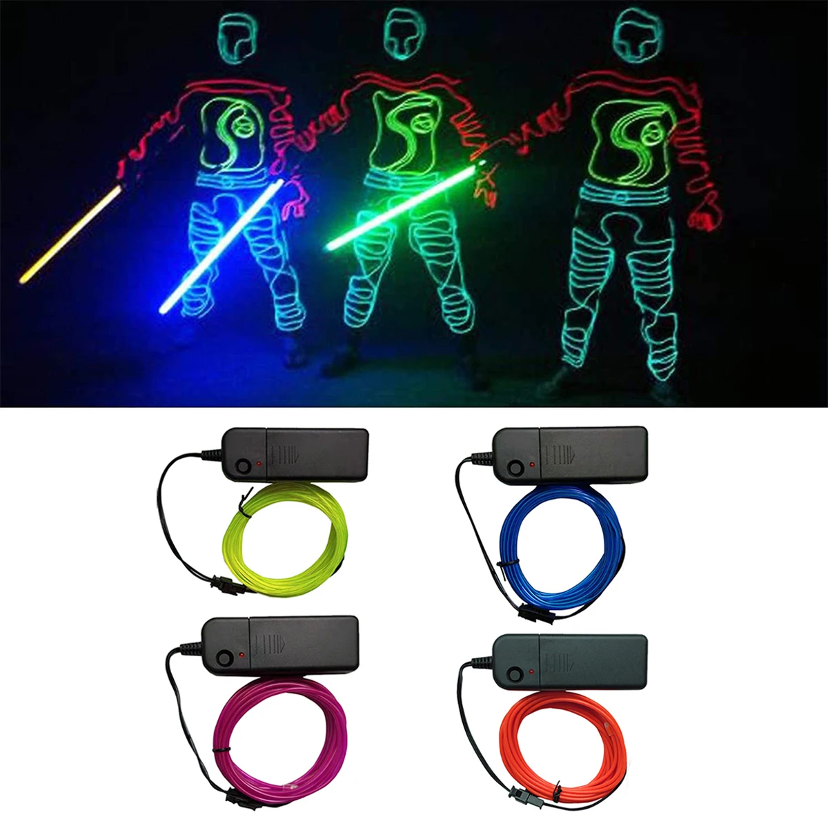 

Светящийся неоновый Кабель El Wire, 16,4 футов, 3 режима освещения