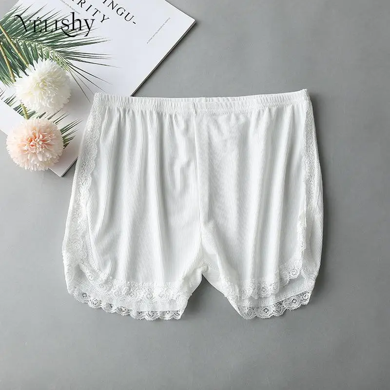 Women Summer Side Lace Safety Shorts Solid Sweet Loose Elastic Short Pants Ladies Anti-walking Boxer Briefs Security Bottoms images - 6