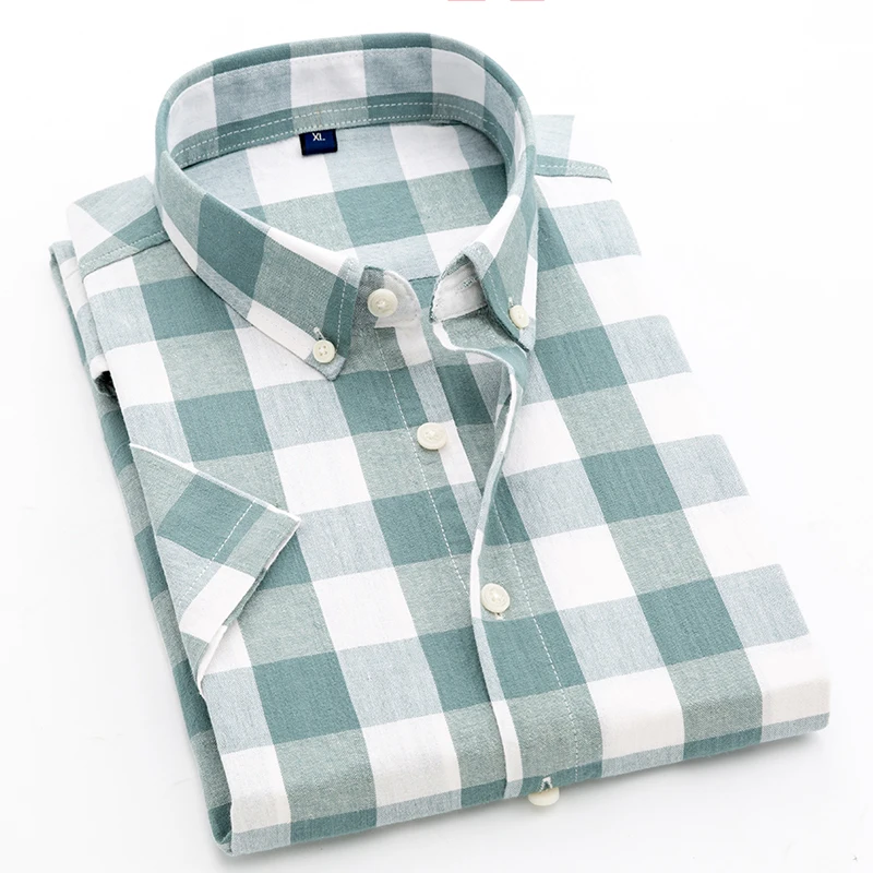 High Quality New Men's Cotton Plaid Shirt Men's Short-sleeved Shirt Summer Thin Section Handsome Trend Shirt Slim Shirt