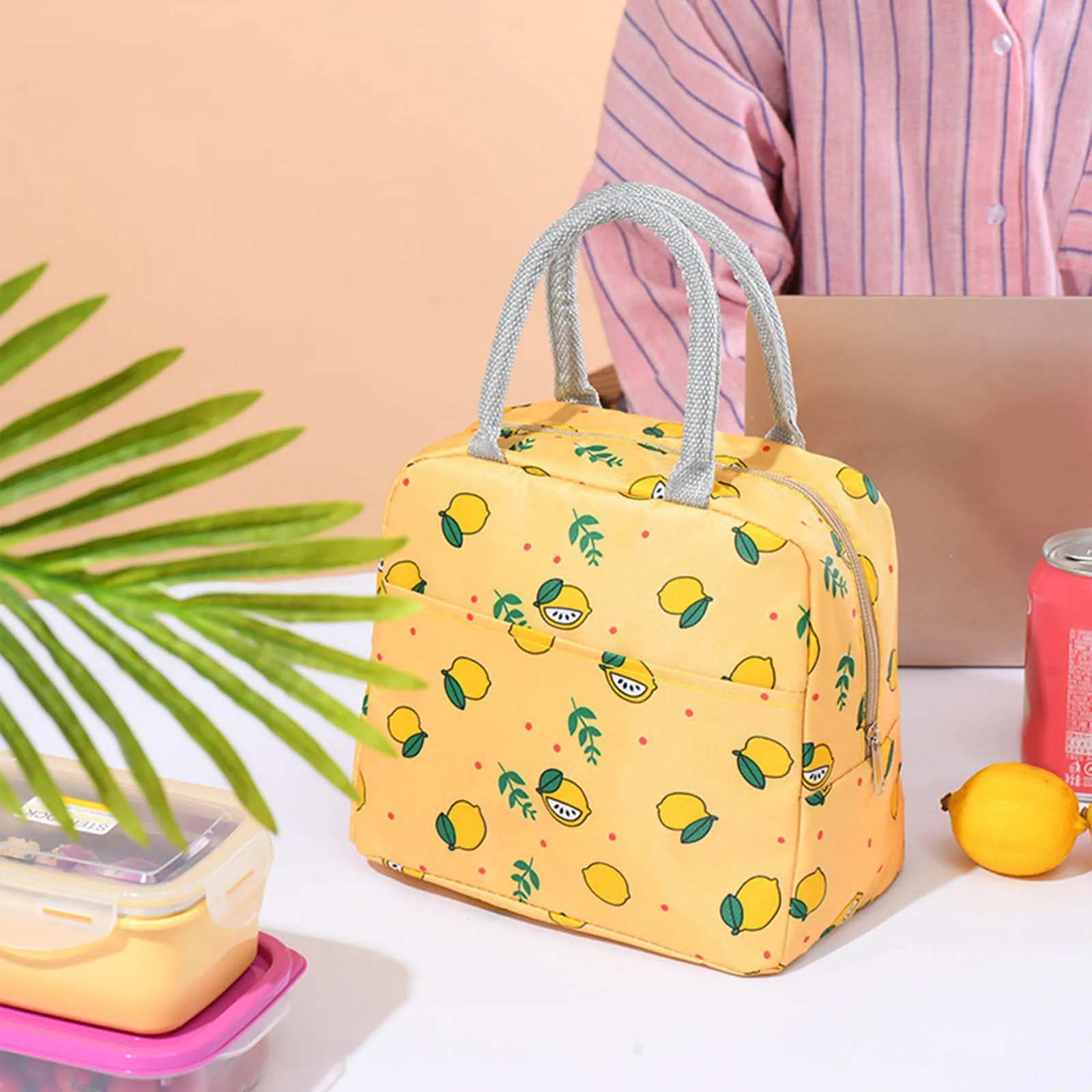 Lunch Bag Insulated Lunch Box Women's Lunch Tote With Front Pocket Women's Lunch Bag with Water Bottle Holder Womens Lunch Pail