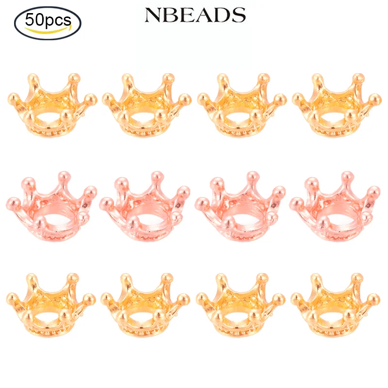 

50 PCS Tibetan Style Alloy Bead Caps Crown Rose Gold 13x6mm Hole: 6mm