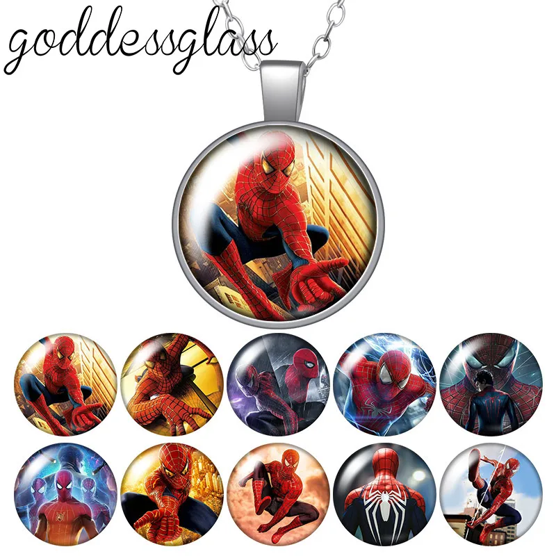 

Disney Spider man Marvel Avengers Hero Round Photo Glass cabochon silver plated/Crystal pendant necklace jewelry Gift