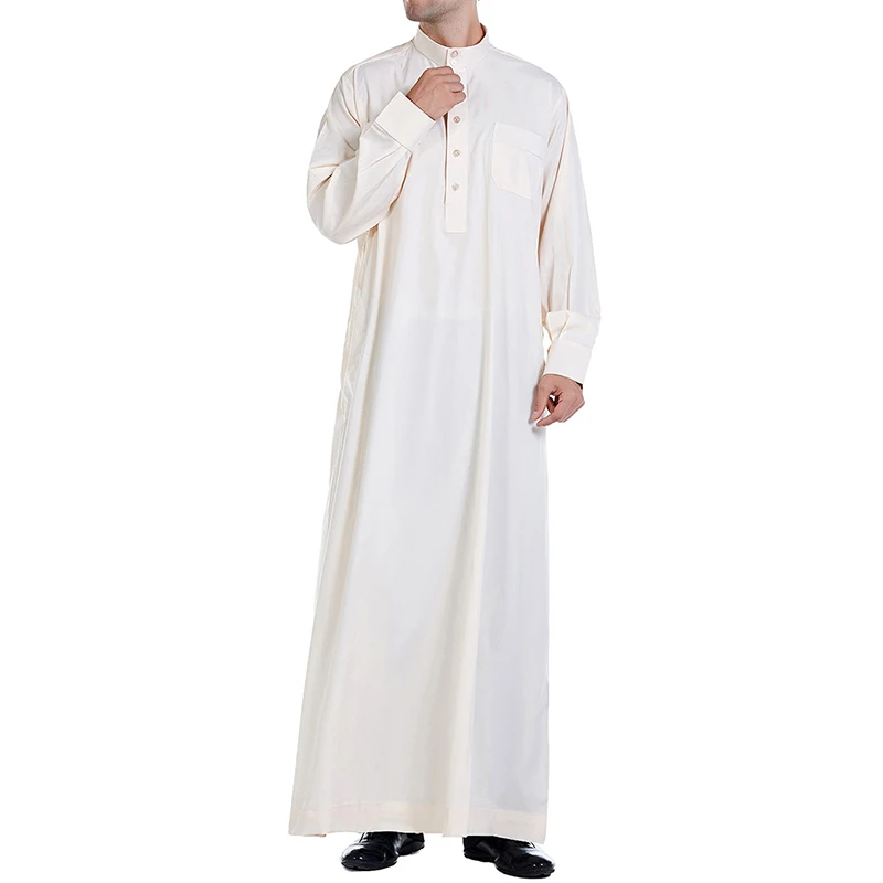 Men Muslim Dress Saudi Style Long Robe Islamic Kaftan Abaya Arab Dubai Clothes Long Sleeve Aman Abaya  Prayer Robe Saudi Wear