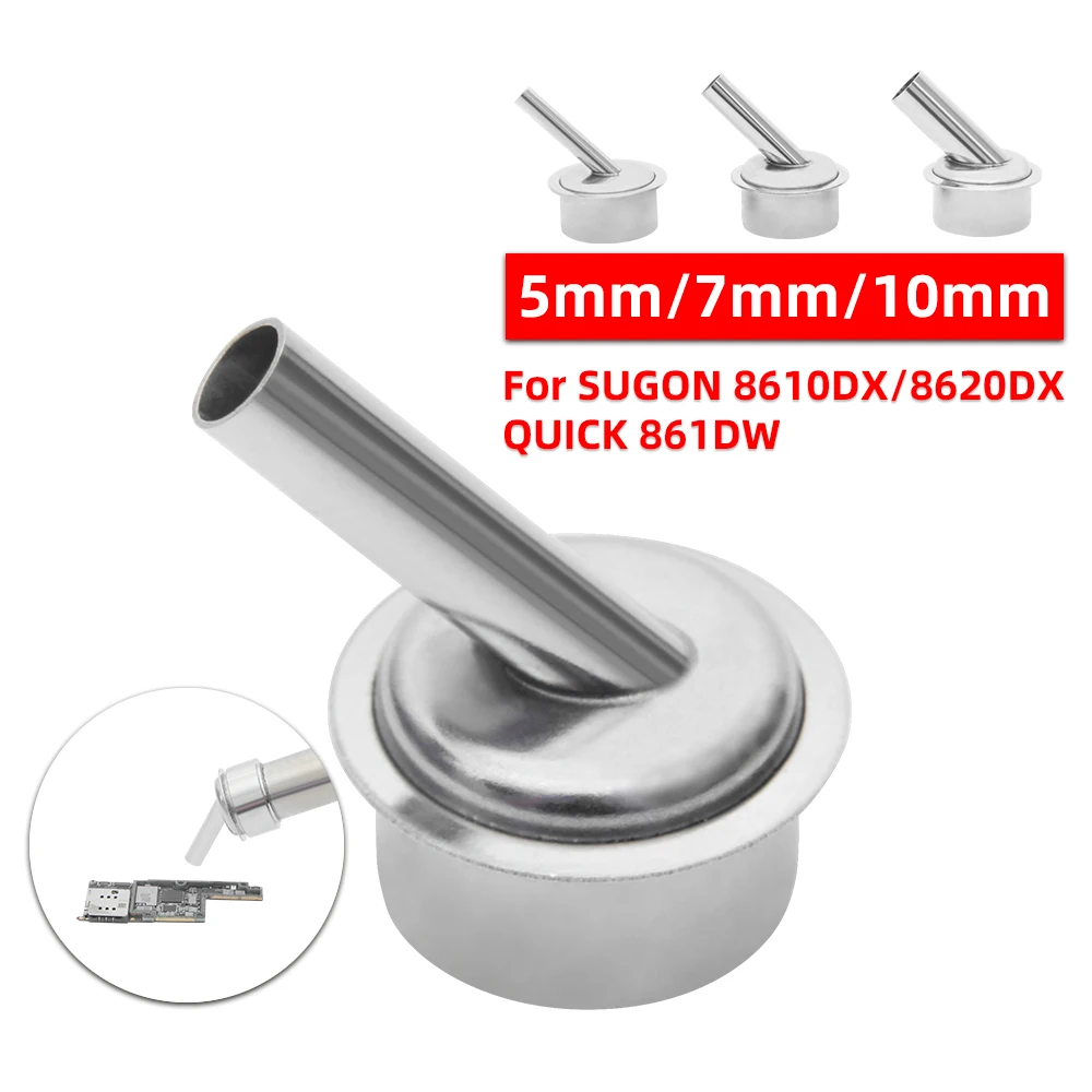 45 Degree Curved Nozzle 5mm/7mm/10mm Bent Angle Heat Nozzle For SUGON 8610DX/8620DX QUICK 861DW Hot Air Soldering Station