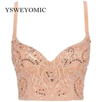 2022 sexy yoga floral sequins lace solid crop tops elastic push up bustier summer outside wearing cropped sling top vest