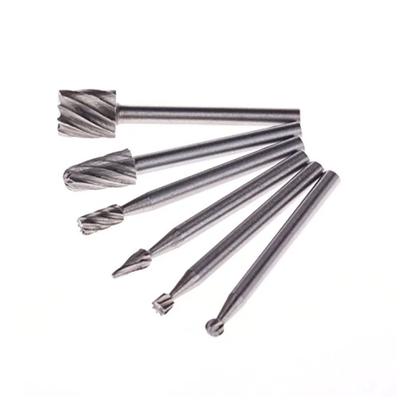 

6PCS Rotary Cutter File HSS Routing Router Drill Bits Set Carbide Rotary Burrs Tool Wood Stone Metal Root Carving Milling Cutter