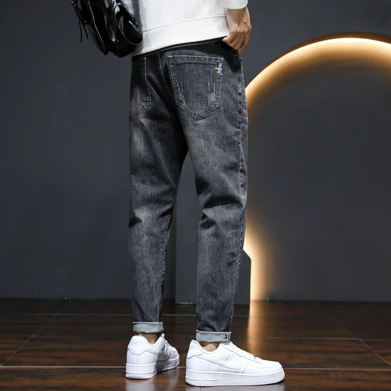 Autumn and Winter Jeans Men's Fashion Wear resistant Elastic Slim Fit Small Straight Men's  Fashion Brand Casual Versatile Pants