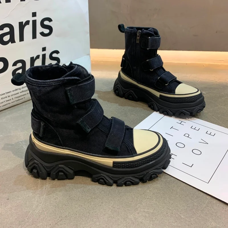 Women's Canvas Flat Shoes Sports Chelsea Ankle Boots 2023 Autumn New Designer Thick Women's Running Shoes Casual Botas Mujer