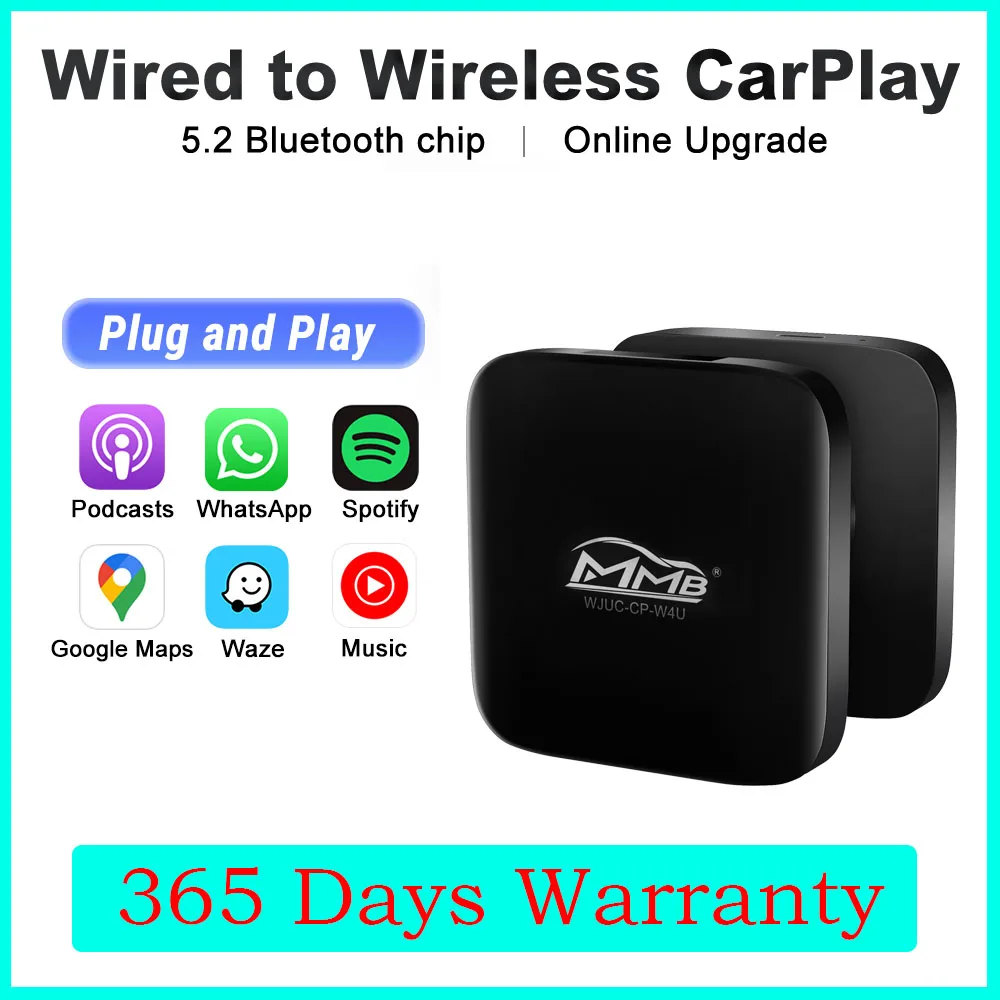 

2023 MMB Wireless Apple CarPlay Adapter Portable Dongle Online Upgrade BT 5.2 Plug and Play for Car Radio with OEM Wired CarPlay