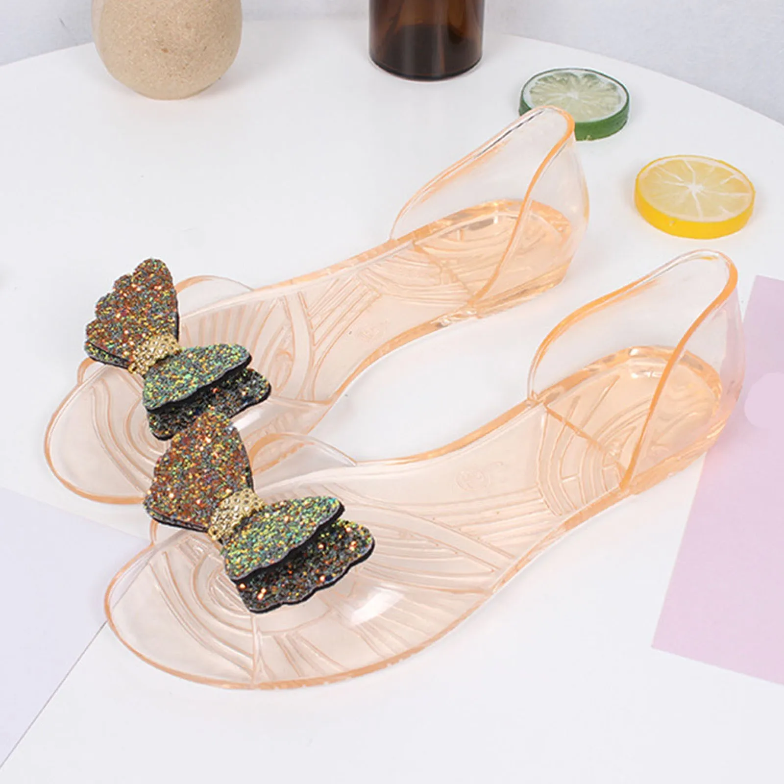 

S Slippers for Women Size 7 Sandals Shoes Casual Jelly Beach Fashion Flashing Shoes Diamonds Women's Shoes Bow Women's slipper