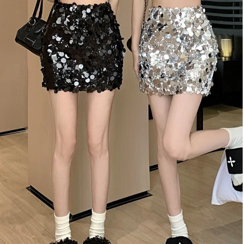 

Женская Нескользящая юбка с блестками, Женская юбка в гонконгском ретро-стиле, трапециевидная юбка, блестящая юбка