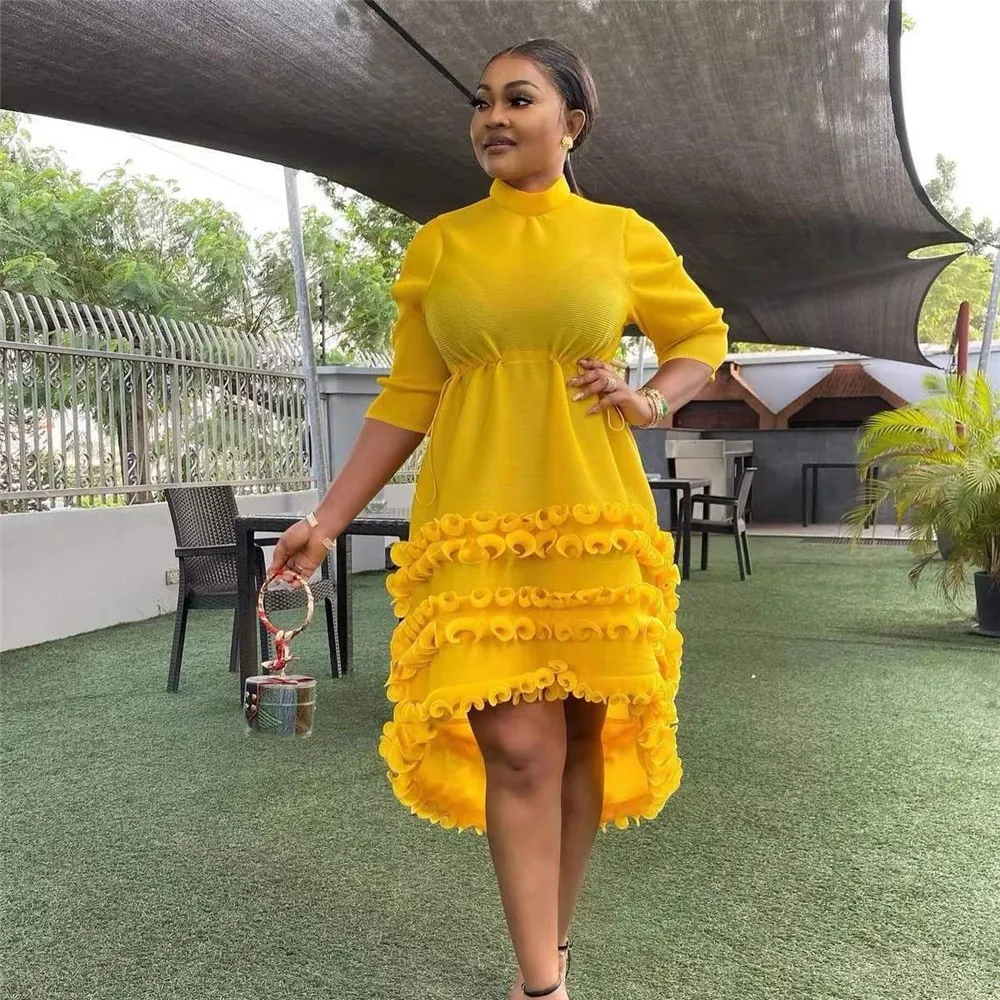 

Женское платье, элегантное темпераментное многослойное платье средней длины с круглым вырезом и оборками, осень-весна 2022, Африка