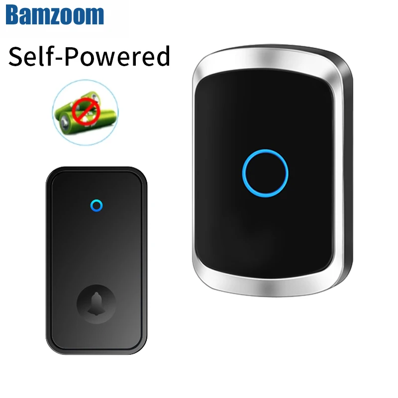 

Bamzoom Self-Powered Waterproof Wireless Doorbell No Battery Required US EU UK Plug Door Chimes 38 Songs Home Welcome Door Bell