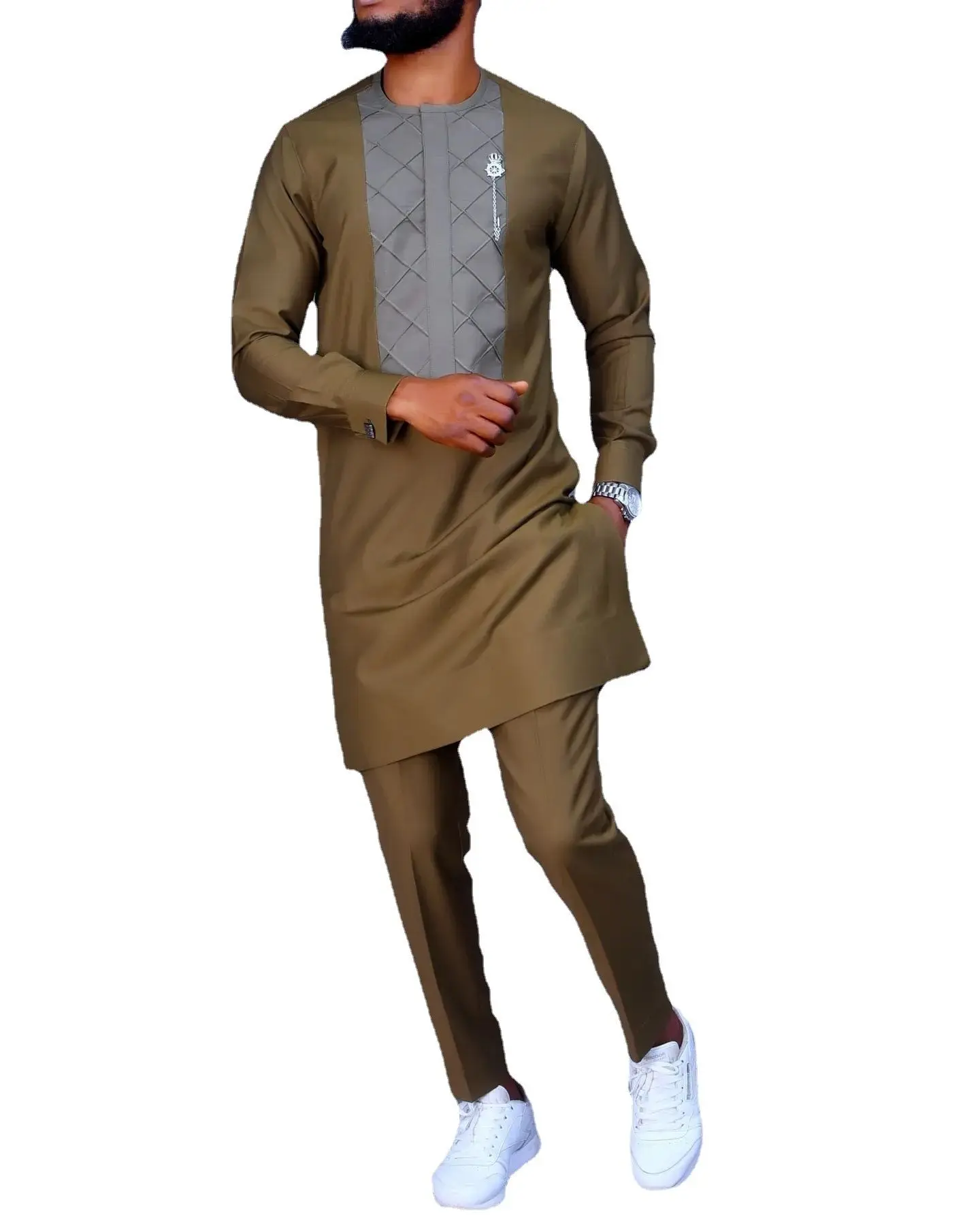 

Men's New Traditional Native Wears Mens Long Sleeves Outfit Embroidered Modern Dashiki Shirt & Pants Wedding Dress For Men