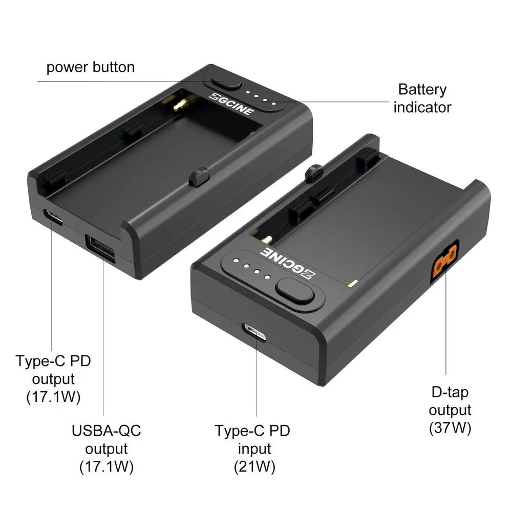 Зарядное устройство ZGCINE NP-F с быстрой зарядкой USB-C PD и выходом D-Tap USB-A для аккумуляторов Sony NP-F550, NP-F750, NP-F970, камер, мониторов и видеосветильников (art.: 3920db2f8469f) - 3920db2f8469f