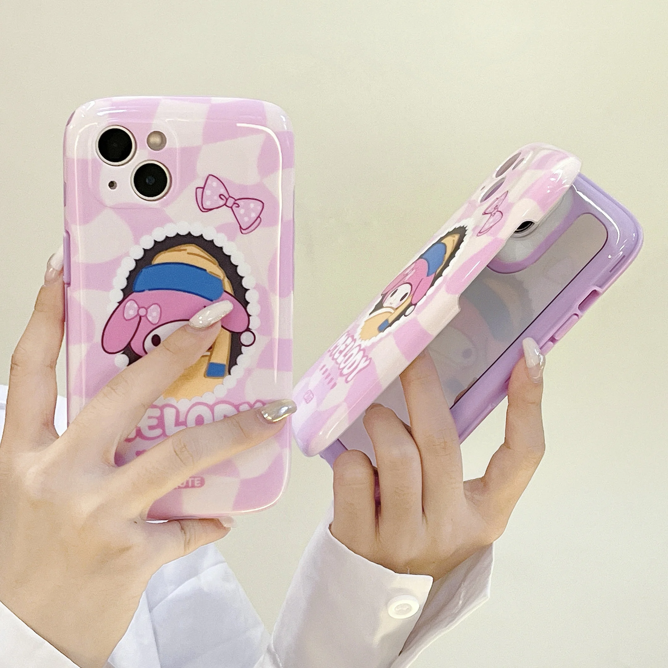 

Sanrio My Melody with Invisible Makeup Mirror Holder Phone Case For iPhone 14 13 12 11 Pro Max Lady Girl Cute Shockproof Cover