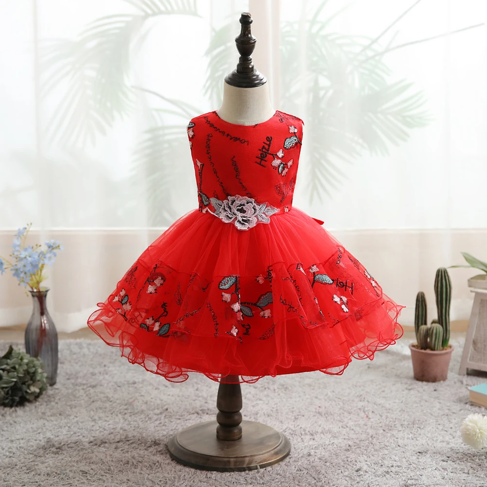 

4 Colors S-XL European and American Children Princess Baby Girl Dress Embroidery Sleeveless Lace Ball Gown Party Vestidos
