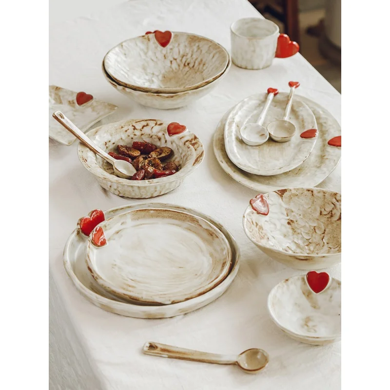 

Yuan Lai Shi Ni Japanese-Style Love Creative Vintage Ceramic Plate Stoneware Handmade Dinner Plate Fish Dish Household Tableware