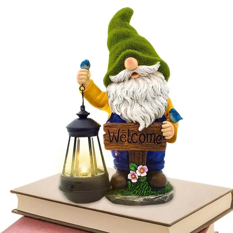 

1pc Garden Decoration Gnome Dwarf Statue-resin Craft Ornament Carrying Solar LED Light Door Welcome Sign Dwarf Statues