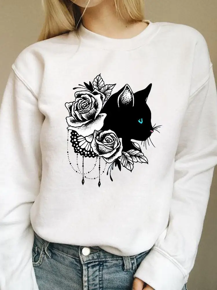 

Cat Flower Printing Love Autumn Spring Fashion Graphic Sweatshirts Casual Print Female Women Long Sleeve Clothing Pullovers