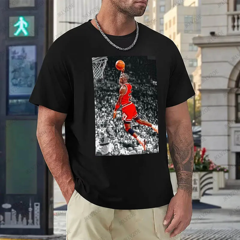 Футболка мужская оверсайз с принтом баскетбольных звезд из хлопка 2024