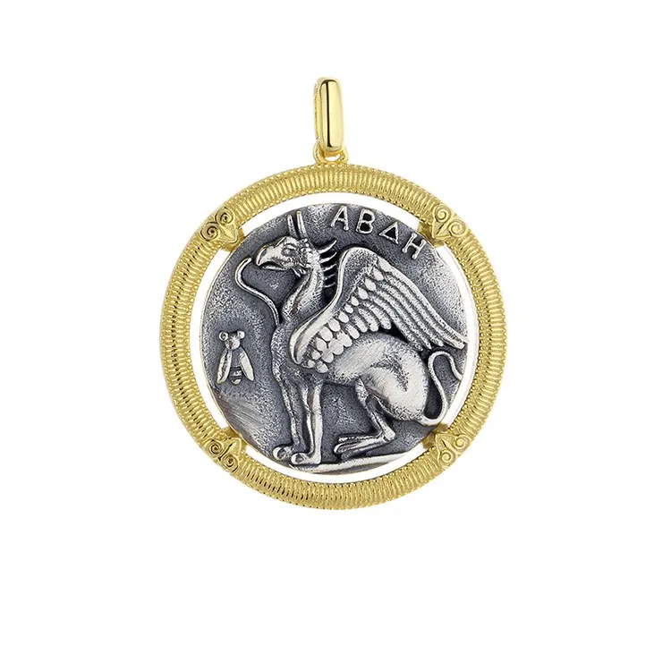 SJL-1 ZFSILVER 925 Silver Fashion Luxury Griffin Retro Gold Ancient Coin Necklaces Pendants Without Chains Women Wedding Jewelry